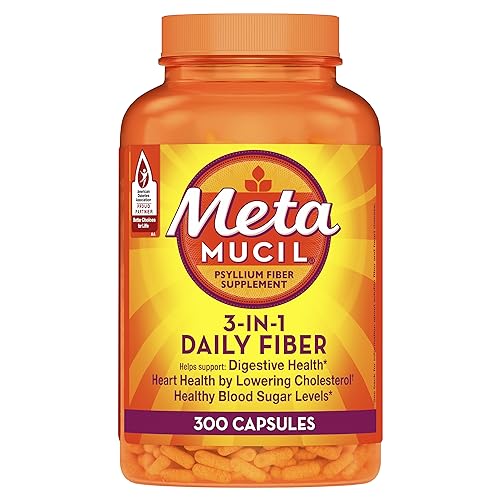 Metamucil, Daily Psyllium Husk Powder Supplement, 3-in-1 Fiber for Digestive Health, Plant Based Fiber, 300ct Capsules (Packaging May Vary)