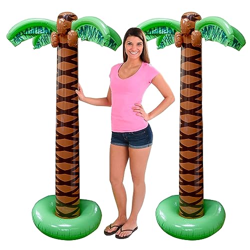 Playbees Giant Inflatable Palm Trees - 2 Pack - 6 Foot Super Sturdy Artificial Trees for Luau Parties, Beach Decor, Poolside Ambiance, Tropical Theme Decor & Outdoor Fun, Easy Inflation