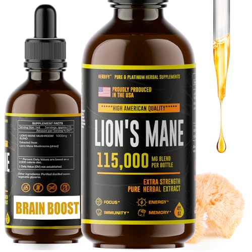 Lions Mane Supplement - Daily Mushroom Supplement for Memory, Focus & Clarity - Brain Booster - Lions Mane Tincture for Natural Immune Support - Vegan, Organic - 4 Fl oz