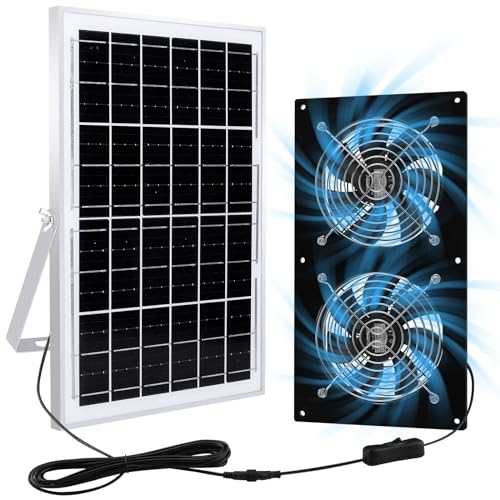 Solar Powered Fan/Solar Exhaust Fans for Outside/Solar Greenhouse Fan/Solar Fan for Attic,Shed,Barn,Chicken Coop,Dog House (15W Solar Panel + 2 Solar Exhaust Fan)