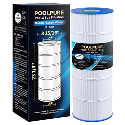 POOLPURE PLF120A Pool Filter Replaces Hayward C1200, CX1200RE, Pleatco PA120, Ultra-B2, Unicel C-8412, Filbur FC-1293, Clearwater II 125, Waterway Pro Clean PCCF-125, L x OD:23 1/4