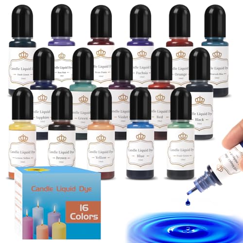 VAST WANT Candle Dye - 16 Bottles Vivid Colors Liquid Candle Making Dye for Soy Candle Making, High Concentrate Candle Color Dye for Beeswax, Gel Wax, Palm Wax- Each 10ml/ 0.35 oz