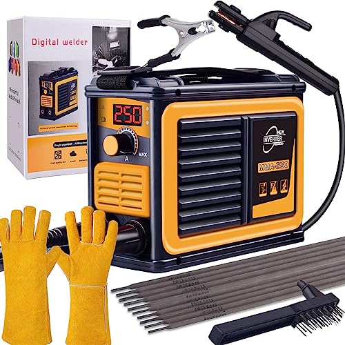 Wrdlosy 250Amp Welder, 10PCS Welding Rods Welding Gloves Welding Hammer, Small Portable Welding Machine, For Beginners Welder Machine, Stick Welder, 360°Large Area Heat Dissipation ARC Welder