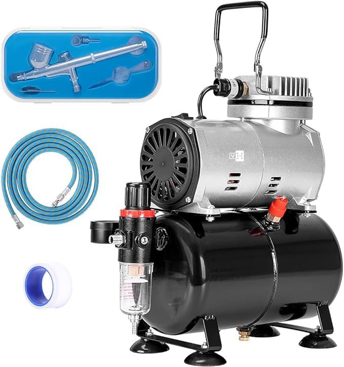 VIVOHOME Airbrush Kit with 1/5 HP Professional Air Compressor with 3L Tank, Quiet Air Brush Paint System Set with 0.3mm Dual Action Airbrush Gun and Tape, Gravity Feed