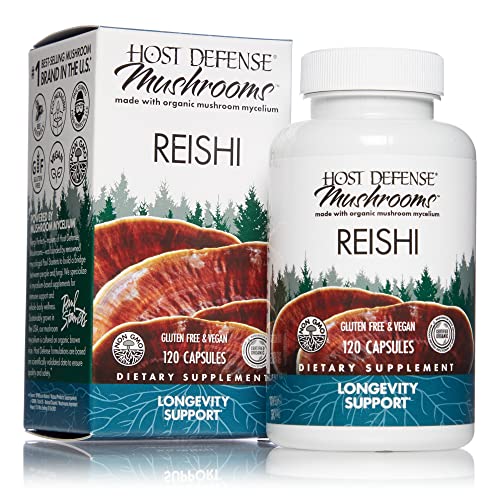 Host Defense, Reishi Capsules, Supports General Wellness and Vitality, Mushroom Supplement, Unflavored, 120 Count (Pack of 1)