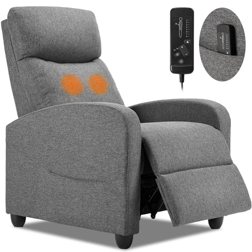 Recliner Chair for Adults, Massage Reclining Chair for Living Room, Adjustable Modern Recliners Chair, Home Theater Seating Single Sofa Recliner with PU Leather Padded Seat Backrest (Deep Grey)