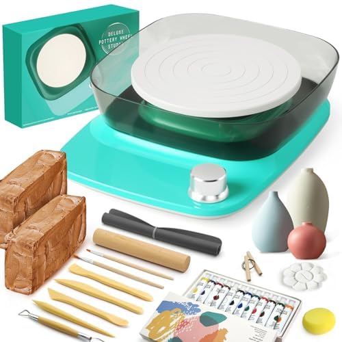 Patented Mini Pottery Wheel for Beginners - 6in Turntable, 0-440 RPM Speed Adjustable with Rechargeable Battery, 1.8 Lb Air Dry Clay, Pottery Tools and Art Supplies, Craft Kits for Teenager and Adult