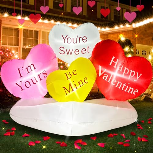 Wabolay Valentine Inflatables Outdoor Decorations 6ft Long Valentines Day Inflatable Heart Valentine