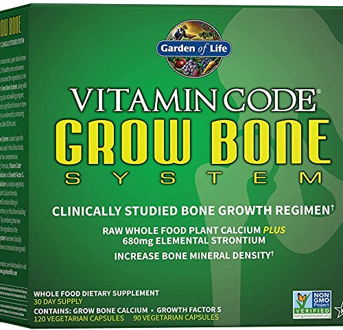 Garden of Life Calcium Supplement - Vitamin Code Grow Bone Made with Whole Foods, Strontium, Magnesium, K2 MK7, Vitamin D3 & C Plus Probiotics for Gut Health, 30 Day Supply