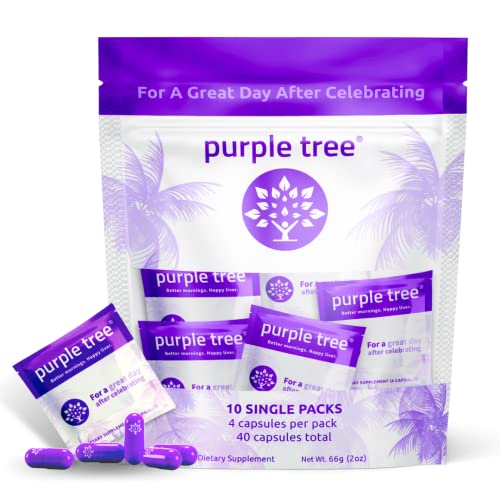 purple tree Celebration Vitamin Kit | Rapid Hydration, Liver Support, Better Mornings | Dihydromyricetin DHM, Milk Thistle, Electrolytes, Vitamin B, Willow Bark (40 Pills, 10 Travel Packs)