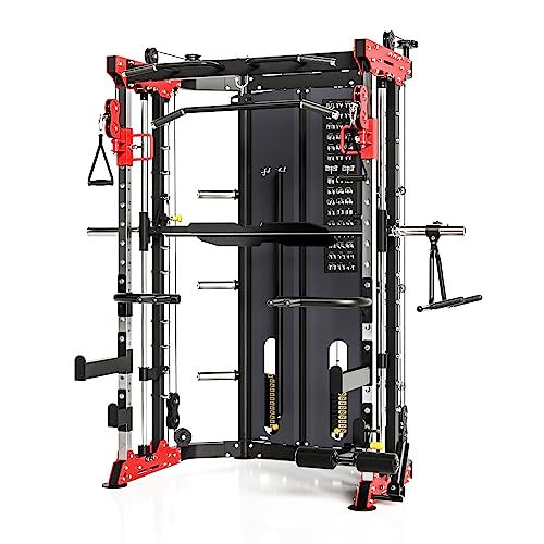 RitFit BPC05 Light Commercial Smith Machine, 2000LBS All-in-One Strength Training Station Power Rack with Cable Crossover System, 260 lbs Weight Stacks, and 22 Attachments for Full Body Workout