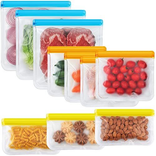 10 Pack Reusable Ziplock Bags Silicone, Leakproof Reusable Freezer Bags, BPA Free Reusable Food Storage Bags for Lunch Marinate Food Travel - 3 Gallon 3 Snack 4 Sandwich Bags