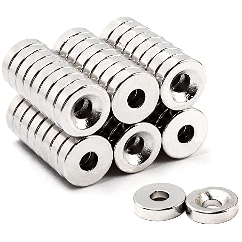 MIN CI 50 Pcs Strong Rare Earth Hole Magnets, Heavy Duty Small Ring Disc Neodymium Magnet, for Lockers Crafts DIY Science Decorative Workshop Warehouse School Office Tool Storage Screws