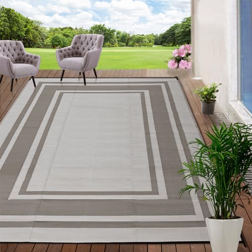 Outdoor Rugs 8x10 Waterproof for Patios Clearance,Plastic Straw Mats for Backyard,Porch,Deck,Balcony,Reversible,Geometric