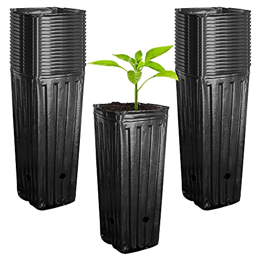 RunNico 50pcs Plastic Deep Plant Nursery Pots,12.2”Tall Tree Pots,Black Deep Seedling Container Pots with Drainage Holes for Indoor Outdoor Gardening (4.72