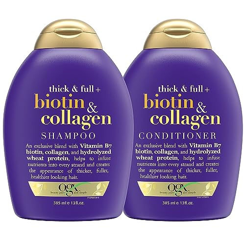 OGX Thick & Full + Biotin & Collagen Shampoo & Conditioner Set, (packaging may vary), Purple, 13 Fl Oz (Pack of 2)