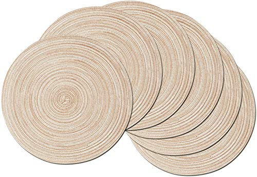 SHACOS Round Braided Placemats Set of 6 Washable Round Placemats for Kitchen Dining Table 15 inch Round Indoor Woven Fabric Table Mats (Beige, 6)