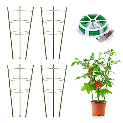 TOCCYARD 4 Pack Plant Support Tomato Cages for Garden, 18 Inches Small Tomato Cages and Supports with Adjustable Rings for Garden Pots, Plant Stakes Tomato Trellis Rings for Climbing Plants