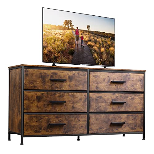 WLIVE Wide Fabric Dresser, 6 Drawer Dresser TV Stand for 60