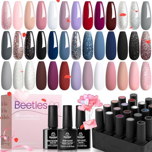 Beetles 23Pcs Gel Nail Polish Set with 3Pcs Base Matte and Glossy Top Coat Valentine