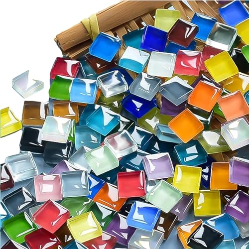 AITINIA DIY Mosaic Tiles for Crafts, Colorful Glass Mosaic Kits for Adults, 350 Pcs Bulk Stained Glass Mosaic Tiles,Children Handmade Art Craft Projects for Home Decoration. (Square Shape)