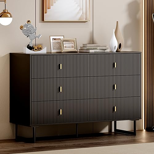 Chrangmay Black 6 Drawer Dresser for Bedroom, Large Double Dresser with Wide Drawers, Modern Chest of Drawers,Storage Organizer Dresser,Nursery Dresser,for Living Room, Hallway, Bedroom, Kids Bedroom