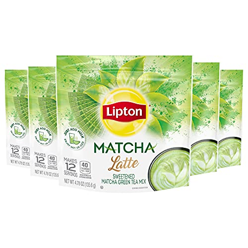 Lipton Japanese Matcha Latte Powder Mix, Sweetened, Add Milk of Choice, 12 Count (Pack of 5)
