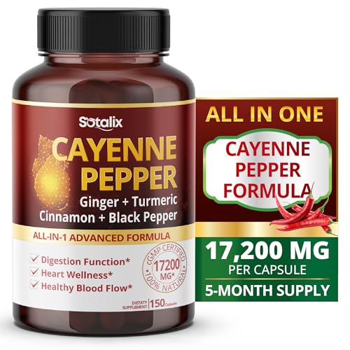 Cayenne Pepper 17,200mg with Ginger, Turmeric, Cinnamon, Black Pepper - Digestion support - USA made & tested (150-day supply)