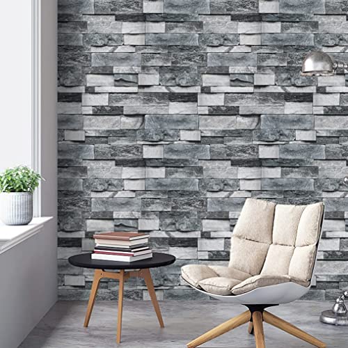 Timeet Grey Brick Wallpaper Peel and Stick Wallpaper Vintage Brick Wallpaper 17.7”X 393.7” Self-Adhesive Removable Wallpaper for Kitchen Bedroom Living Room Decoration