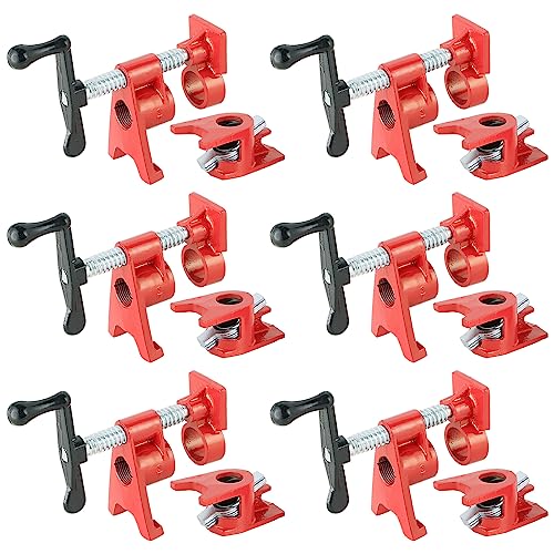 ATPEAM Wood Gluing Pipe Clamp Set | 6 Pack 3/4’’ Heavy Duty Cast Iron Quick Release Pipe Clamps for Woodworking with Unique Foot Design (6, 3/4