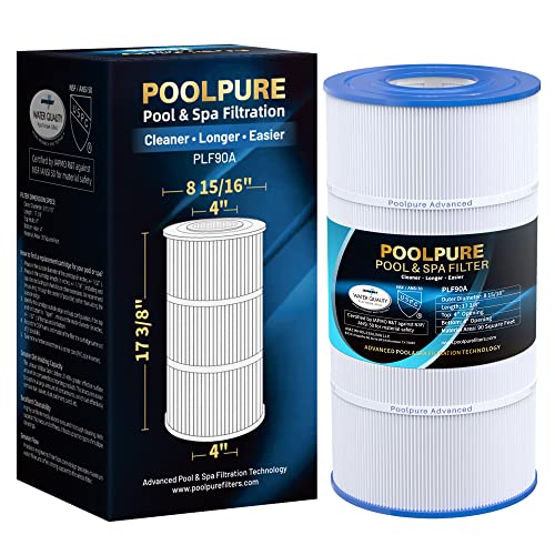 POOLPURE PLF90A Pool Filter Replaces Hayward C900, CX900RE, Pleatco PA90, Ultral-B6, Unicel C-8409, Filbur FC-1292, Sta-Rite PXC95, 90 sq.ft, L x OD: 17 3/8