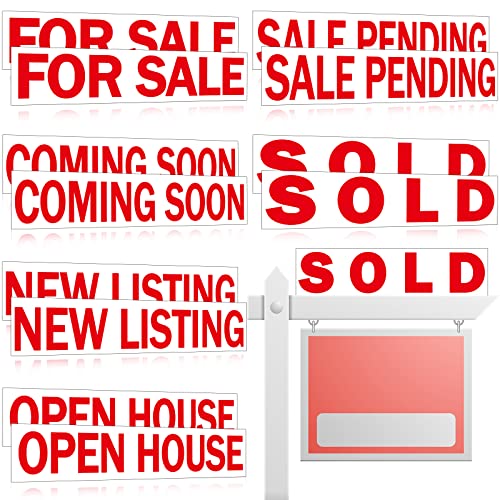 Juexica 12 Pcs Real Estate Rider Signs 24 x 6 Inch Sold Open House Sign Waterproof Coming Soon Signs for Real Estate Supplies with Different Messages for Real Estate