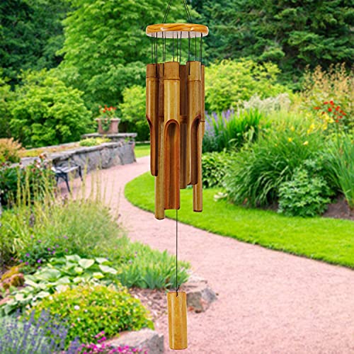 Bamboo Wind Chimes Outdoor,Wooden Wind Chimes with Melody Deep Tone,30