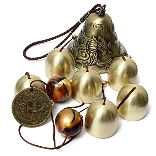 Lucky Wind Chimes Fengshui Bell Copper Alloy Dragon Bell 6 Bells Hanging Wind Bell for Home Garden Hanging Good Luck Blessing