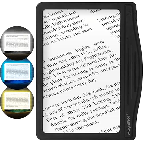 MAGNIPROS 5X Large LED Page Magnifier for Reading Magnifying Reader with 3 Color Lighting Modes & Anti-Glare Lens to Reduce Eye Strain-Perfect for Fine Print, Aging Eyes, Low Vision and Seniors