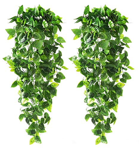 CEWOR 2pcs Fake Hanging Plants 3.6ft Fake Ivy Vine Artificial Ivy Leaves for Wedding Wall House Room Patio Indoor Outdoor Home Shelf Office Decor (No Baskets)