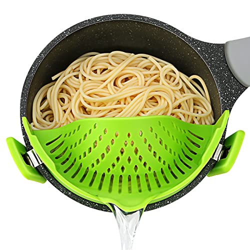 Pasta Strainer, Pot Strainer Clip on Silicone – Adjustable Clip on Strainer for Pots, Strainers and Colanders, Silicone Strainer, Food Strainer, Pasta Drainer, Colander (Green) By Stoto