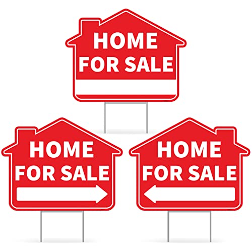 3PC Home For Sale Sign with Stakes, 17 Inches by 13 Inches - Double Sided Signs - Corrugated Plastic - FSBO For Sale By Owner Sign Kit for Home House Real Estate Yard