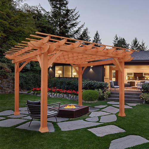 YTGLEN 12x10 FT Wood Pergola, Durable, Quality Supported Structure, Snow and Wind Supported, Rot Resistant, Outdoor Wooden Pergola Suitable for Backyard Deck Garden and Patio