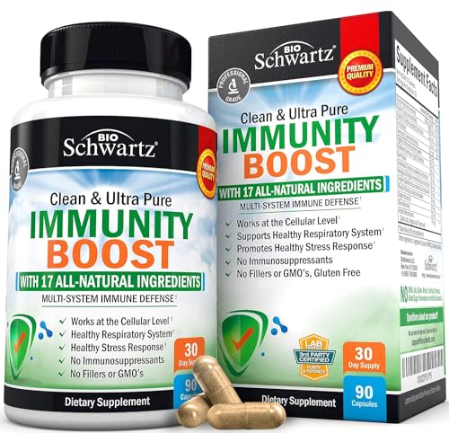 Immune Support Supplement with Vitamin C 1000mg Zinc Elderberry Extract Ginger Root Beta Carotenes, Immunity Boost for Adults, Natural Immune Defense Antioxidant Vitamins by BioSchwartz, 90 Capsules