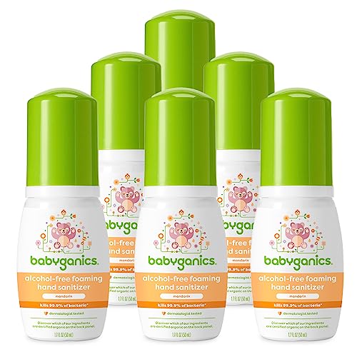 Babyganics Foaming Pump Hand Sanitizer, Alcohol Free, Travel Size, Mandarin, Kills 99.9% of Common Bacteria, Moisturizing, 1.69 Fl Oz (Pack of 6)