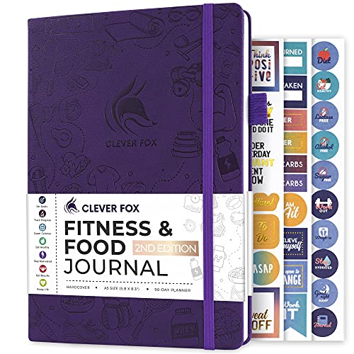 Clever Fox Fitness & Food Journal – Nutrition & Workout Planner for Women & Men – Diet & Gym Exercise Log Book with Calendars, Diet & Training Trackers - Undated, A5 Size, Hardcover (Purple)