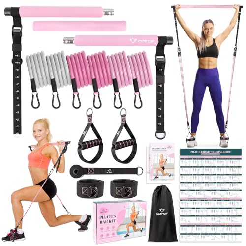 Pilates Bar Kit with Resistance Bands, Multifunctional Yoga Pilates Bar with Heavy-Duty Metal Adjustment Buckle, Portable Home Gym Pilates Resistance Bar Kit for Women Full Body Workouts