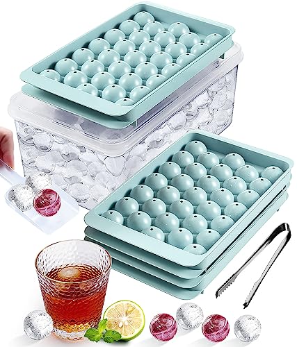 DclobTop Stackable Round Ice Cube Tray Set with Lid & Bin – Create 99PCS Round Ice Balls, Ice Trays for Freezer is Easy to Release & Sturdy– Small Pellet Ice Maker for Drinks, Coffee and Cocktails