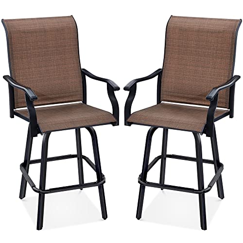 Best Choice Products Set of 2 Swivel Barstools, Bar Height Outdoor Chairs, 360 Rotating Patio Bar Stools w/All-Weather Mesh, 300lb Capacity - Brown