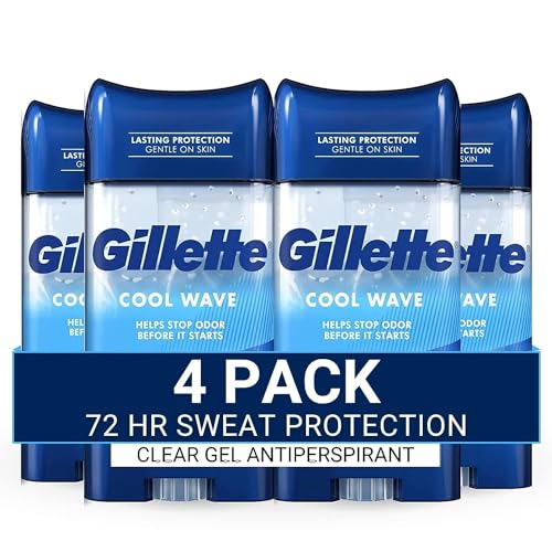 Gillette Clear Gel Men’s Antiperspirant and Deodorant, 72-Hour Sweat Protection, Cool Wave, #1 Clear Gel Brand for Men, 3.8 oz (Pack of 4)