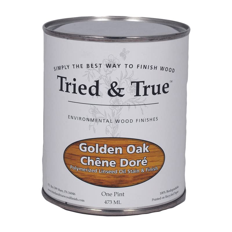 Tried & True Stain + Finish - Golden Oak - Pint - Natural Stain & Oil Finish for Wood, Pigmented Danish Oil, Food Safe, Solvent Free, VOC Free, Dye Free Wood Stain, Linseed Oil & Pigment