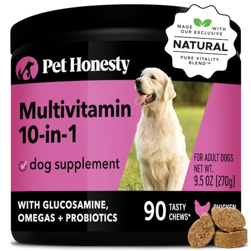 Pet Honesty Multivitamin Dog Supplement, Glucosamine chondroitin for Dogs, Probiotics, Omega Fish Oil, Dog Supplements & Vitamins, Dog Vitamins for Skin and Coat Allergies, (Chicken 90 ct)