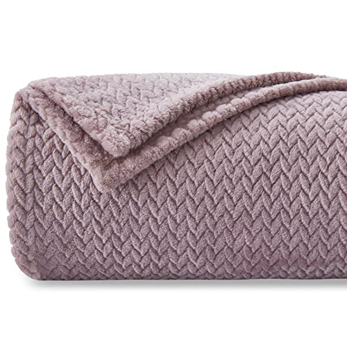 NEWCOSPLAY Super Soft Throw Blanket Light Purple Premium Silky Flannel Fleece Leaves Pattern Lightweight Bed Blanket All Season Use (Light Purple, Throw(50