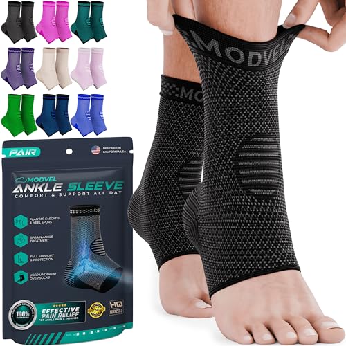 Modvel Foot & Ankle Brace Socks for Sprained Ankle Compression Sleeve - Ankle Support for Women & Men - Tendonitis & Arthritis Ankle Brace Sports Running, Torn Ligaments & Women Stabilizing Ankle Wrap